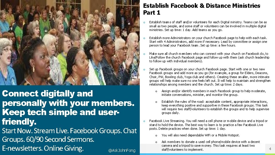 Establish Facebook & Distance Ministries Part 1 Connect digitally and personally with your members.