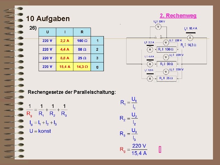 10 Aufgaben 26) Rechengesetze der Parallelschaltung: 2. Rechenweg 