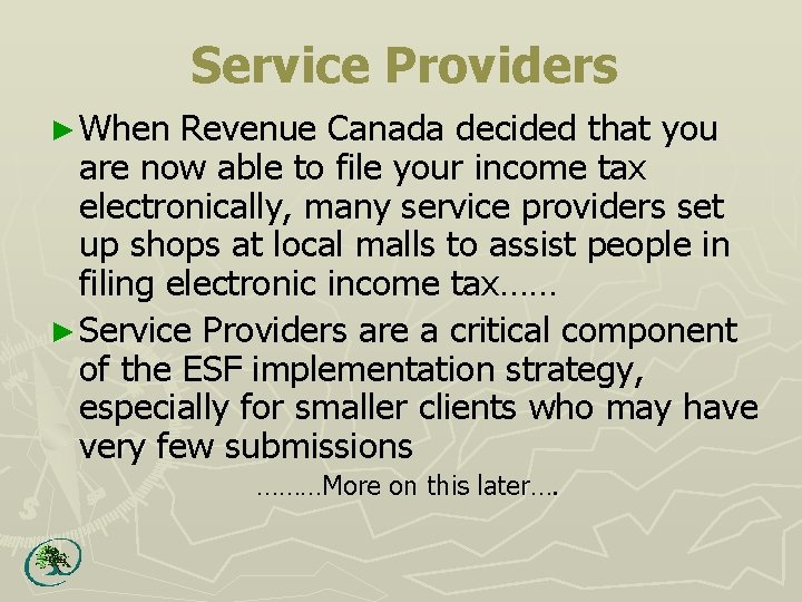 Service Providers ► When Revenue Canada decided that you are now able to file