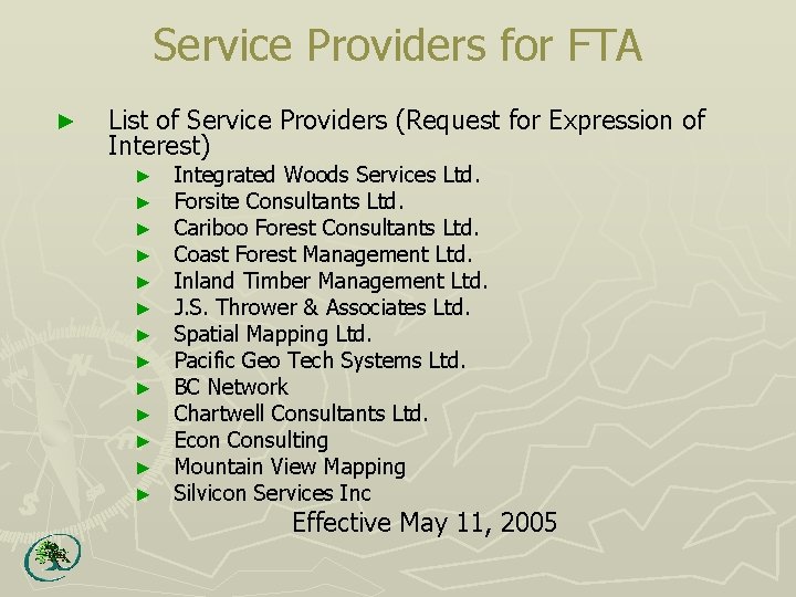 Service Providers for FTA ► List of Service Providers (Request for Expression of Interest)