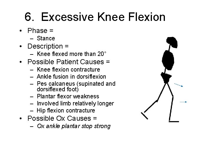 6. Excessive Knee Flexion • Phase = – Stance • Description = – Knee