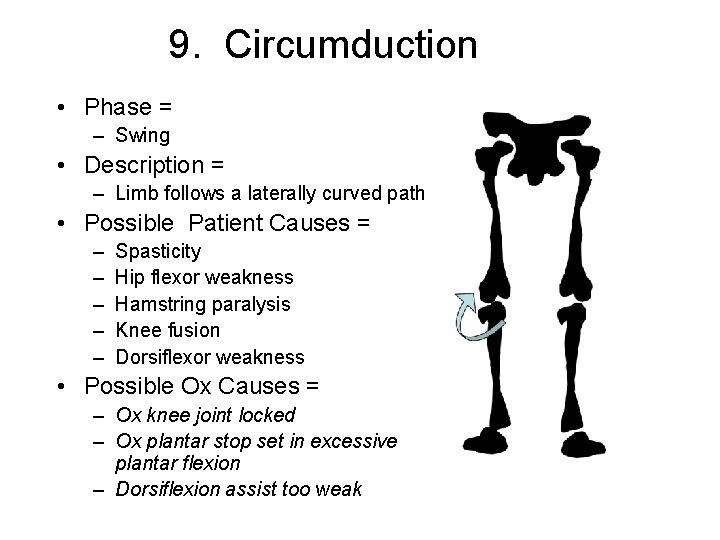 9. Circumduction • Phase = – Swing • Description = – Limb follows a