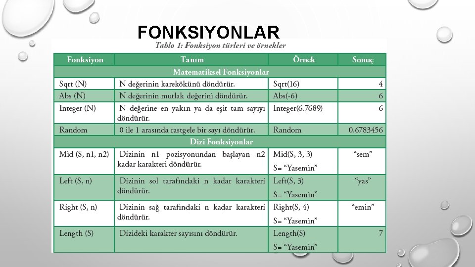 FONKSIYONLAR 