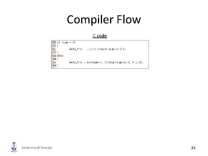 Compiler Flow C code University of Toronto 24 