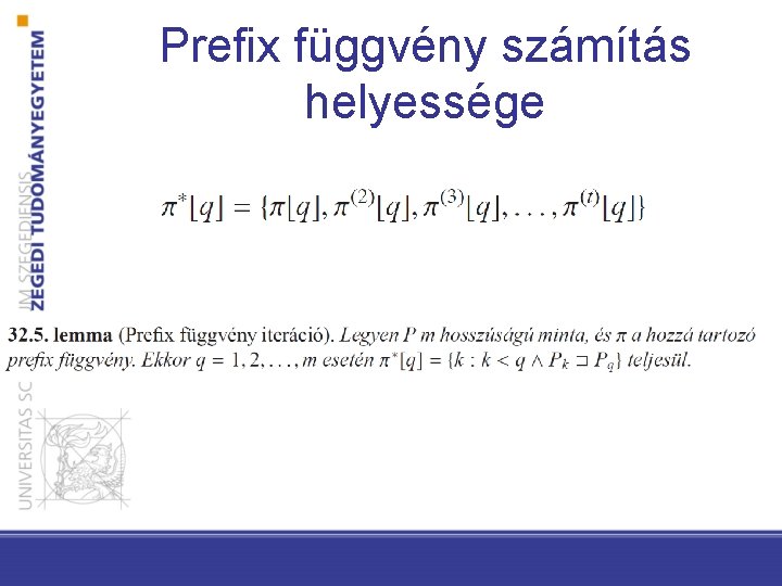 Prefix függvény számítás helyessége 