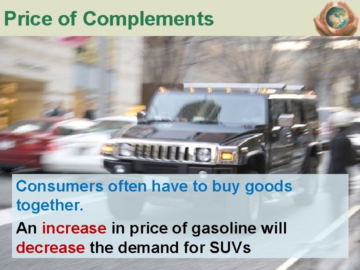 Price of Complements Consumers often have to buy goods together. An increase in price