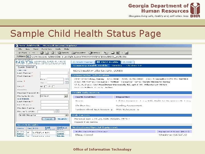 Sample Child Health Status Page Office of Information Technology 