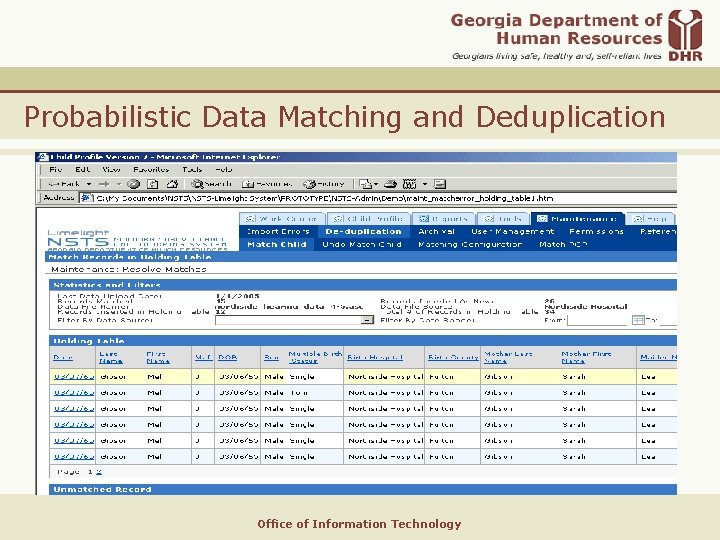 Probabilistic Data Matching and Deduplication Office of Information Technology 