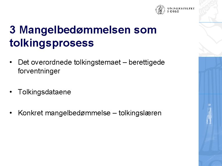 3 Mangelbedømmelsen som tolkingsprosess • Det overordnede tolkingstemaet – berettigede forventninger • Tolkingsdataene •
