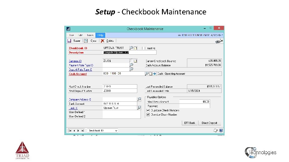 Setup - Checkbook Maintenance 7 
