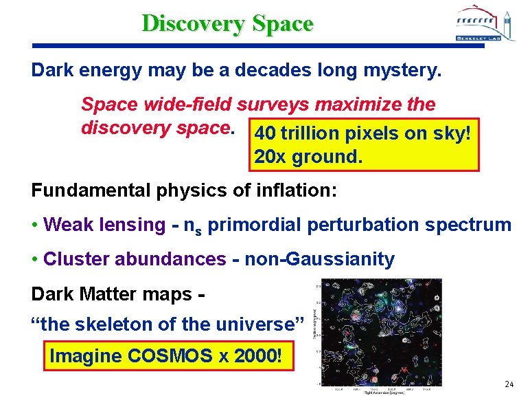 Discovery Space Dark energy may be a decades long mystery. Space wide-field surveys maximize