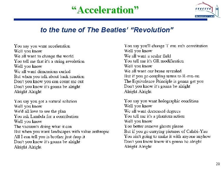 “Acceleration” to the tune of The Beatles’ “Revolution” 28 28 