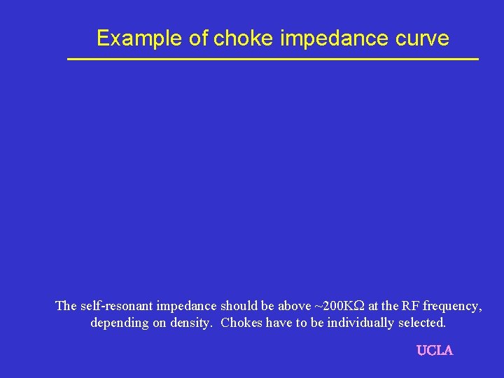 Example of choke impedance curve The self-resonant impedance should be above ~200 KW at