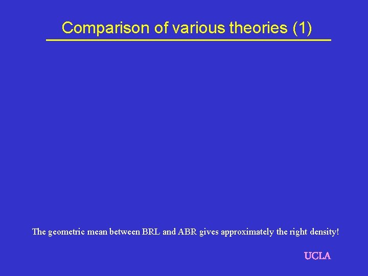 Comparison of various theories (1) The geometric mean between BRL and ABR gives approximately