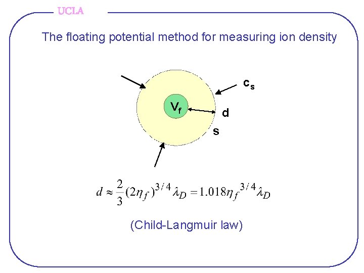 UCLA The floating potential method for measuring ion density cs Vf d s (Child-Langmuir