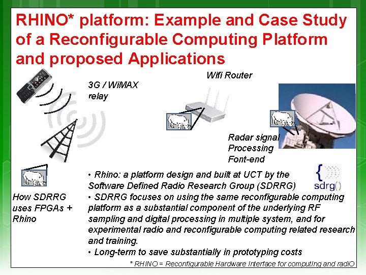 RHINO* platform: Example and Case Study of a Reconfigurable Computing Platform and proposed Applications