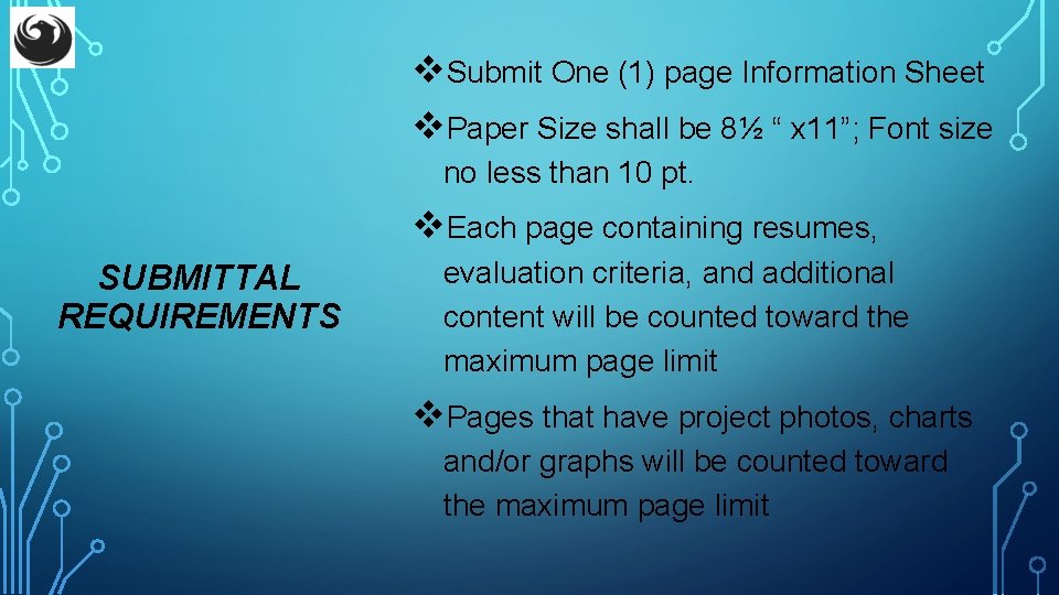 v. Submit One (1) page Information Sheet v. Paper Size shall be 8½ “