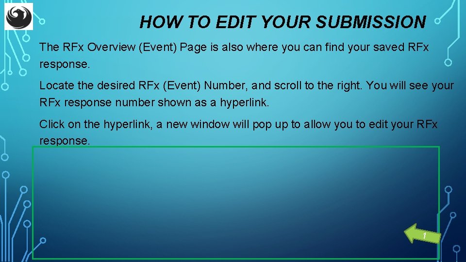 HOW TO EDIT YOUR SUBMISSION The RFx Overview (Event) Page is also where you