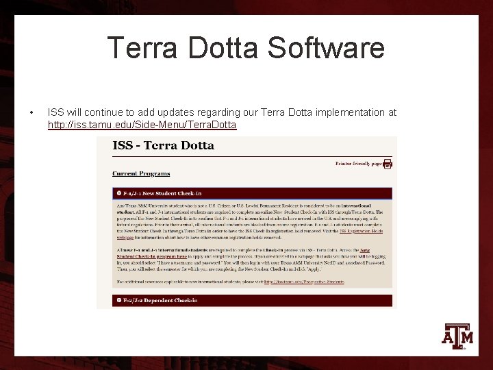 Terra Dotta Software • ISS will continue to add updates regarding our Terra Dotta