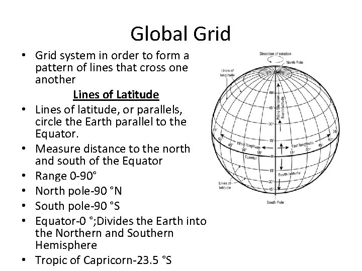 Global Grid • Grid system in order to form a pattern of lines that