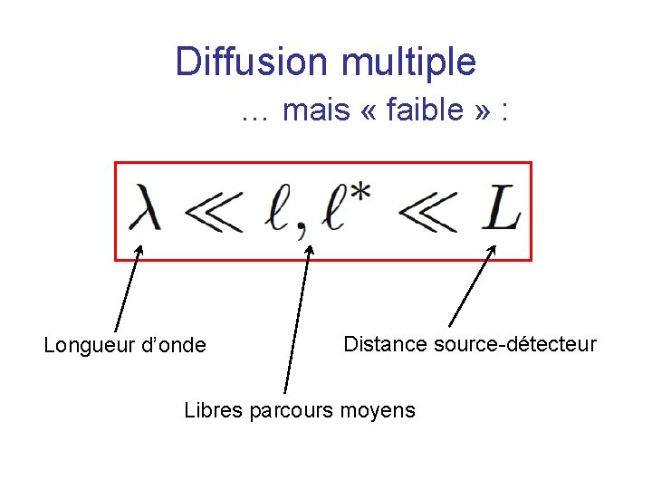 Diffusion multiple … mais « faible » : Longueur d’onde Distance source-détecteur Libres parcours