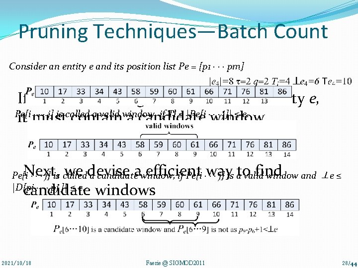 Pruning Techniques—Batch Count Consider an entity e and its position list Pe = [p