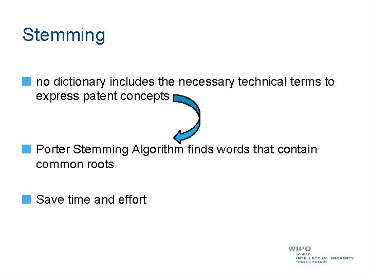 Stemming no dictionary includes the necessary technical terms to express patent concepts Porter Stemming