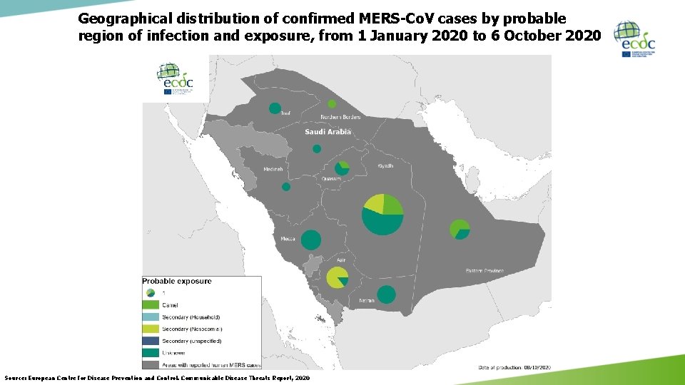 Geographical distribution of confirmed MERS-Co. V cases by probable region of infection and exposure,