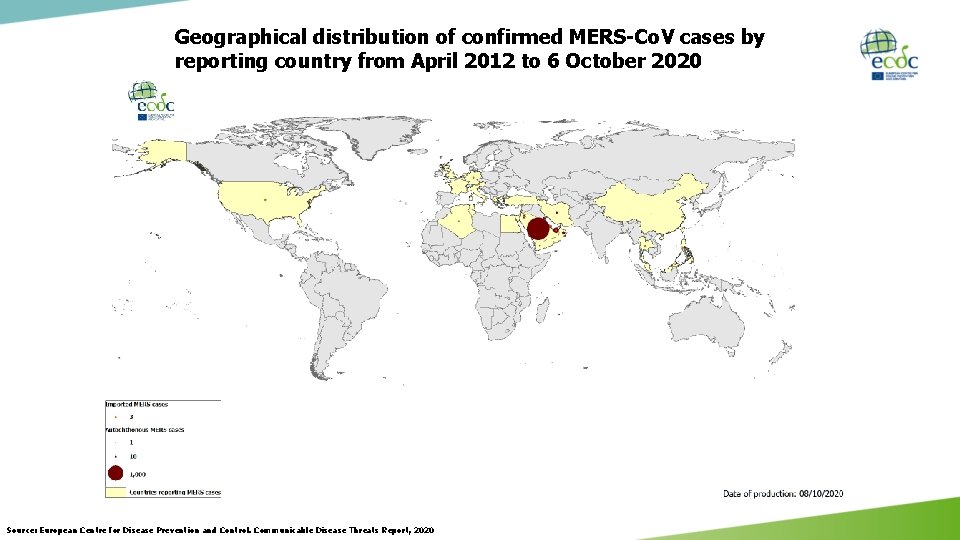 Geographical distribution of confirmed MERS-Co. V cases by reporting country from April 2012 to