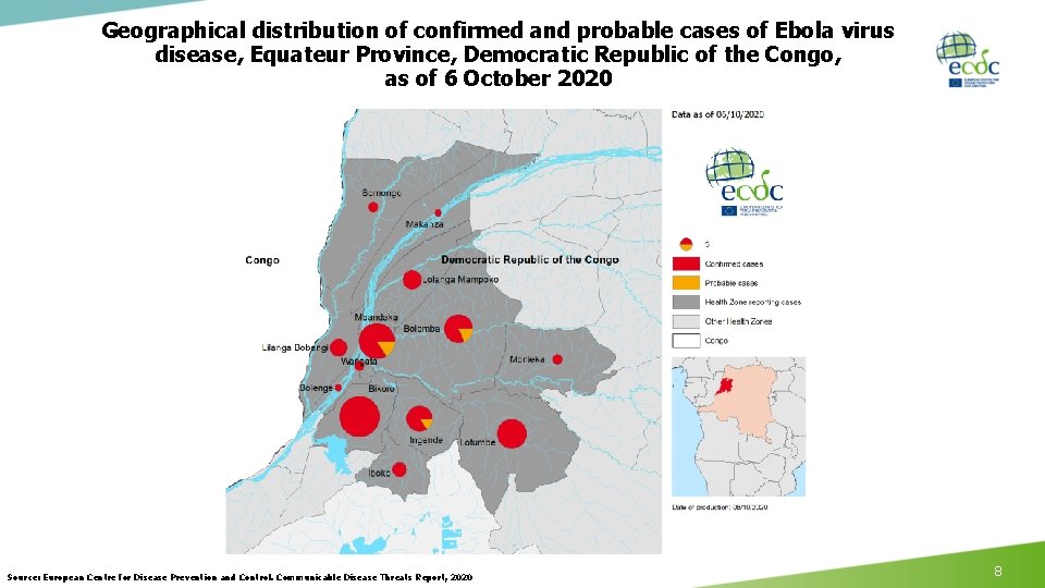Geographical distribution of confirmed and probable cases of Ebola virus disease, Equateur Province, Democratic