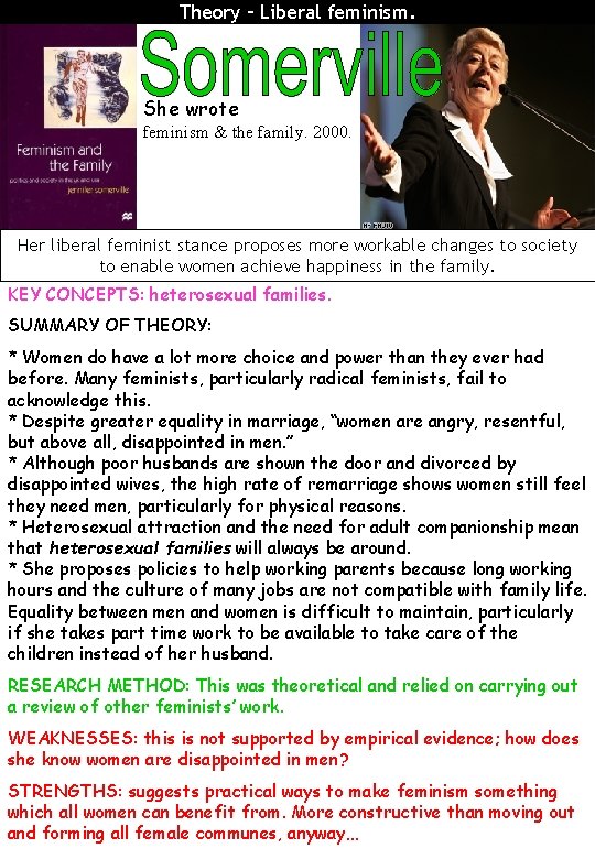 Theory – Liberal feminism. She wrote feminism & the family. 2000. Her liberal feminist