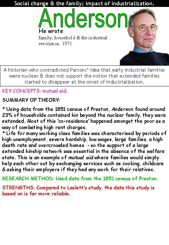 Social change & the family; impact of industrialization. He wrote family, household & the