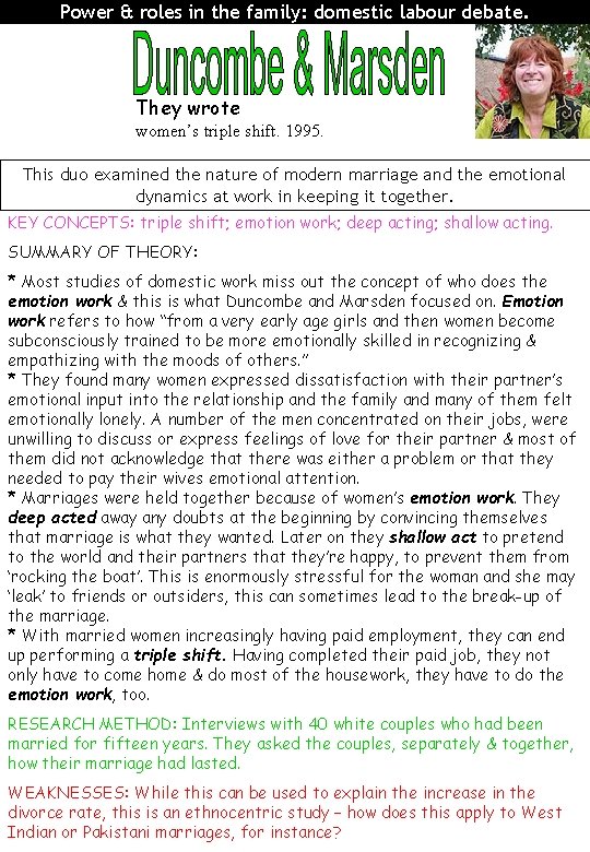 Power & roles in the family: domestic labour debate. They wrote women’s triple shift.