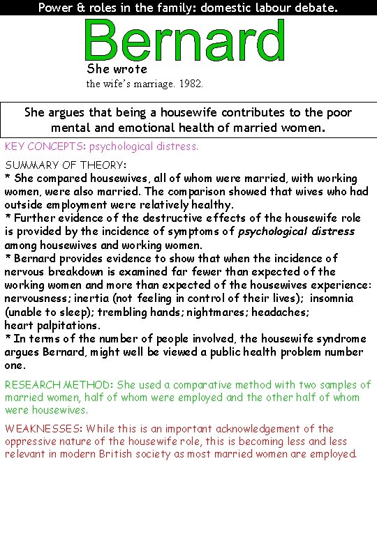 Power & roles in the family: domestic labour debate. She wrote the wife’s marriage.