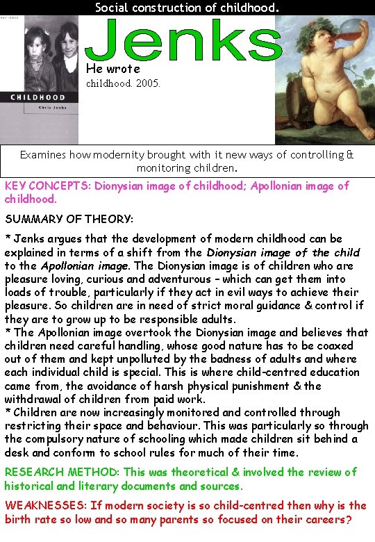 Social construction of childhood. He wrote childhood. 2005. Examines how modernity brought with it