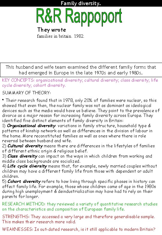 Family diversity. They wrote families in britain. 1982. This husband wife team examined the