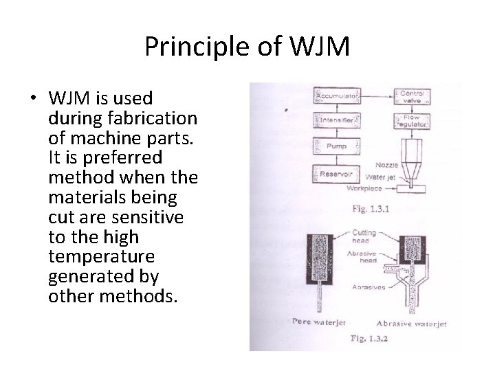 Principle of WJM • WJM is used during fabrication of machine parts. It is