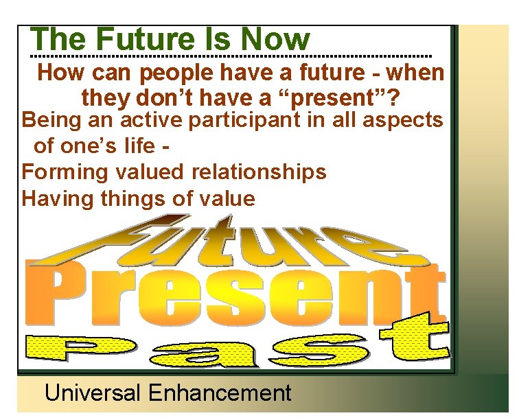 The Future Is Now How can people have a future - when they don’t