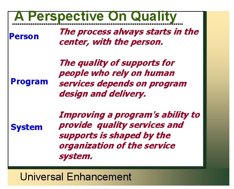 A Perspective On Quality Person The process always starts in the center, with the