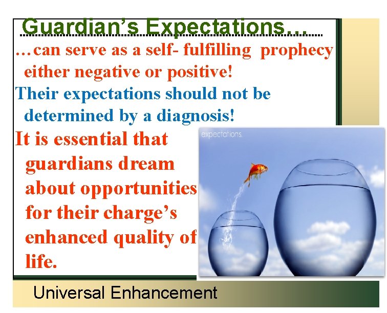 Guardian’s Expectations… …can serve as a self- fulfilling prophecy either negative or positive! Their