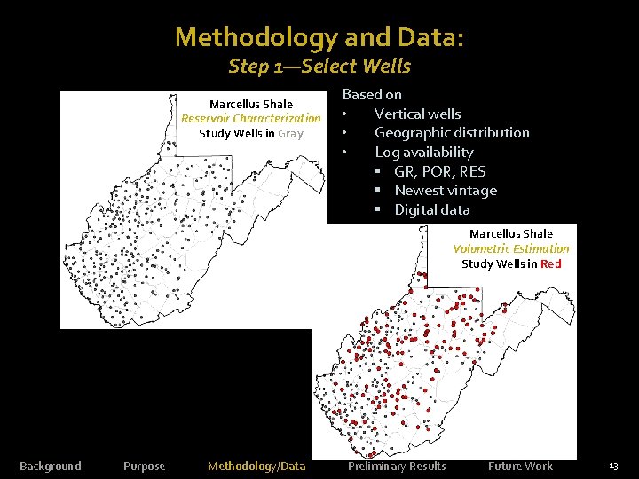 Methodology and Data: Step 1—Select Wells Marcellus Shale Reservoir Characterization Study Wells in Gray