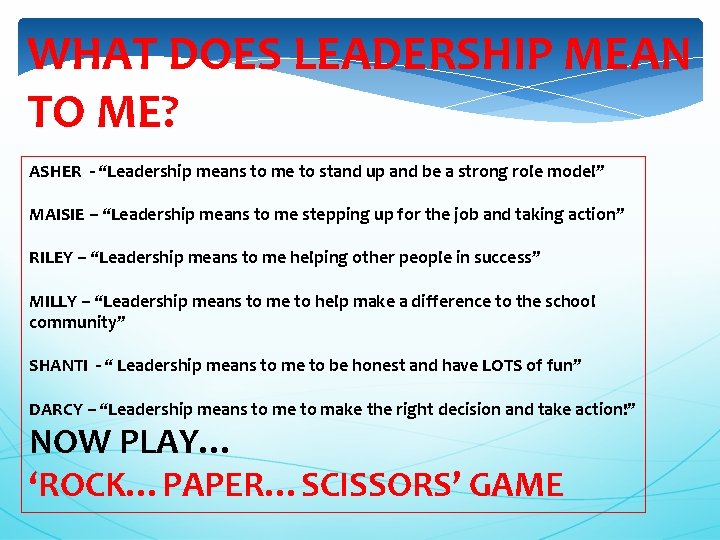 WHAT DOES LEADERSHIP MEAN TO ME? ASHER - “Leadership means to me to stand