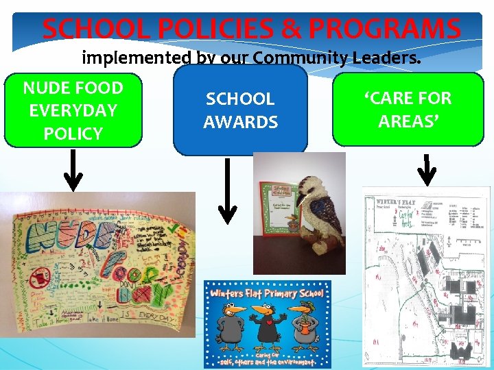 SCHOOL POLICIES & PROGRAMS implemented by our Community Leaders. NUDE FOOD EVERYDAY POLICY SCHOOL