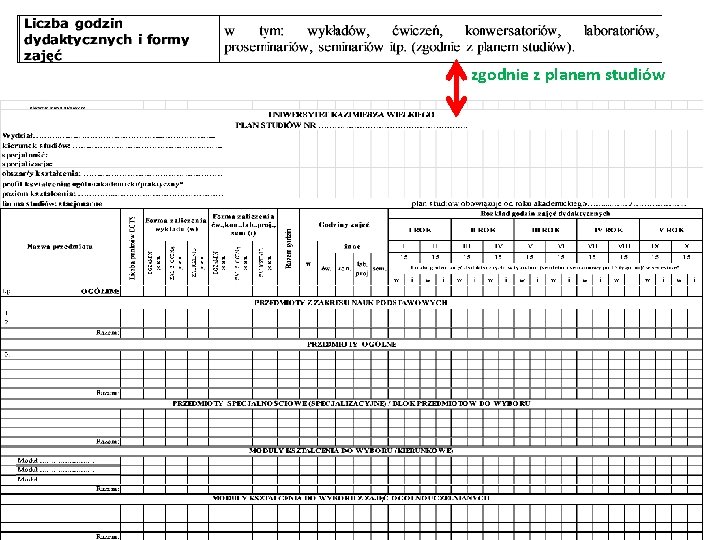 zgodnie z planem studiów 