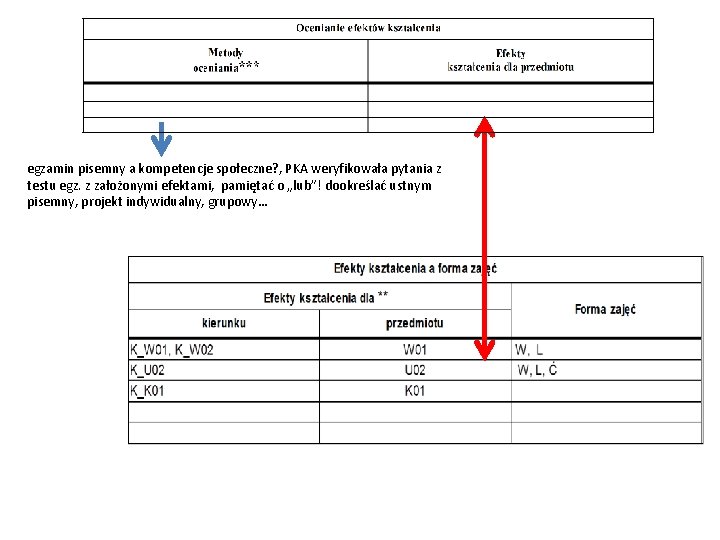 egzamin pisemny a kompetencje społeczne? , PKA weryfikowała pytania z testu egz. z założonymi