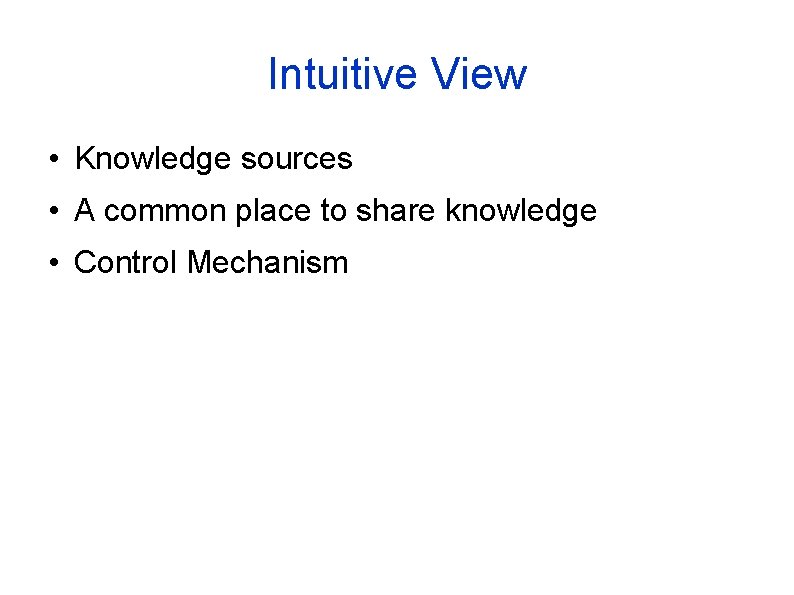 Intuitive View • Knowledge sources • A common place to share knowledge • Control