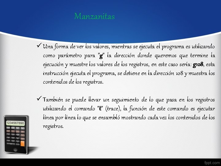 Manzanitas ü Una forma de ver los valores, mientras se ejecuta el programa es