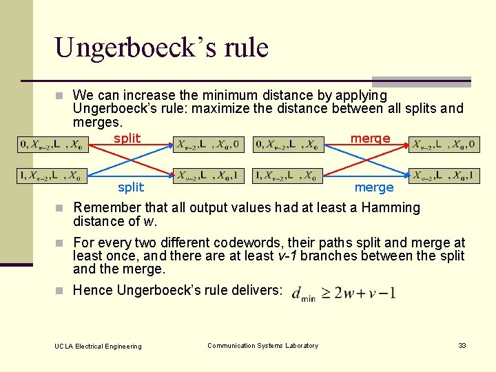 Ungerboeck’s rule n We can increase the minimum distance by applying Ungerboeck’s rule: maximize
