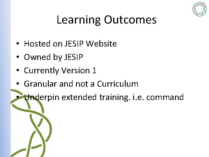 Learning Outcomes • • • Hosted on JESIP Website Owned by JESIP Currently Version
