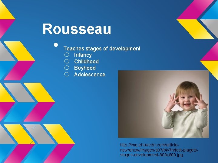 Rousseau • Teaches stages of development Infancy Childhood Boyhood Adolescence o o http: //img.